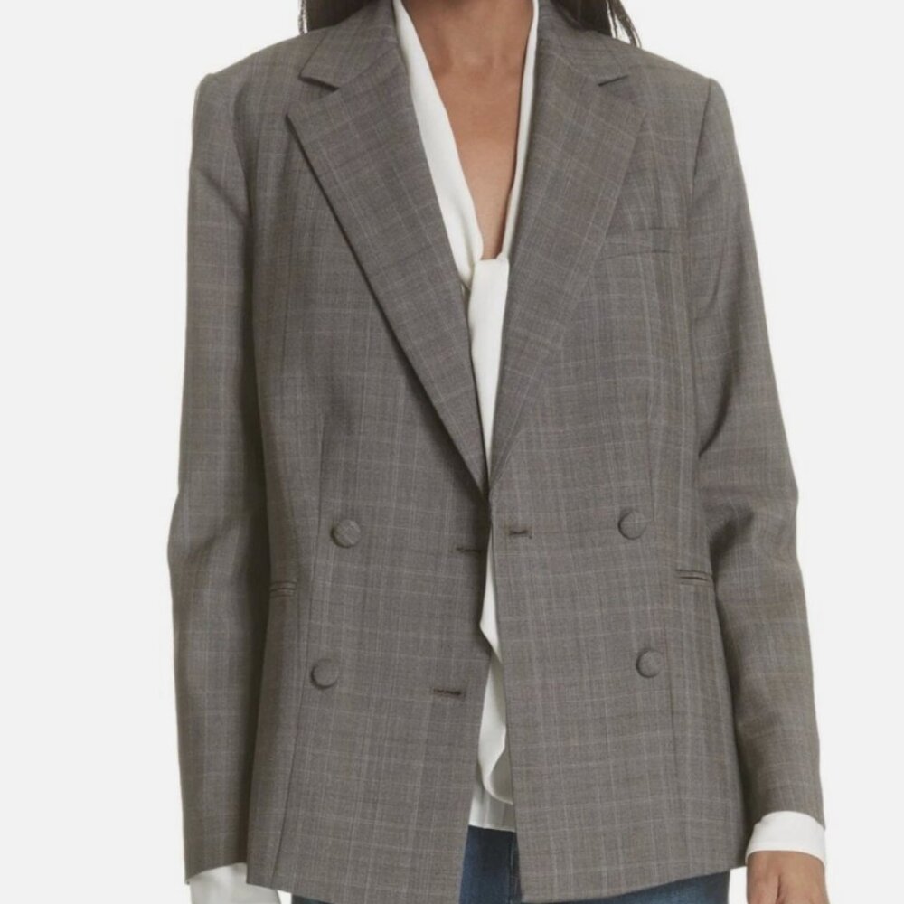 FRAME Plaid Double Breasted Wool Blazer Jacket Size 0 NWOT